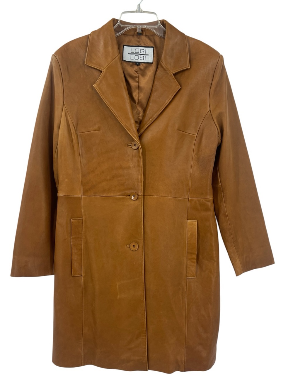 Y2K vintage Lobi Lobi genuine leather midi trench coat/blazer jacket warm camel